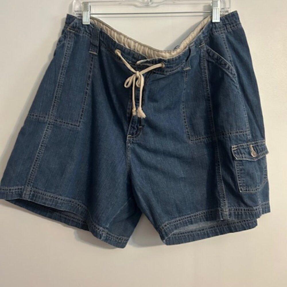 Riders Vintage distressed Cargo drawstring denim shorts, size 20W